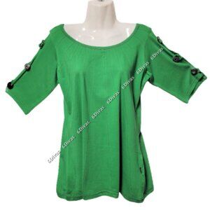 LEOPARDS And Roses Green Long Sleeved Cotton Blouse Top Size S